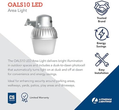 Lithonia Lighting LED Outdoor Flood Light Fixture, Exterior Dusk to Dawn Security Light with Photocell Sensor, Pole or Wall Mount, 3500 Lumens, 5000K Daylight, Gray (OALS10)