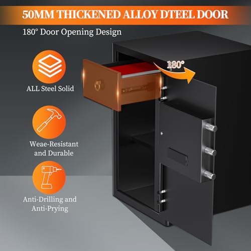 WASJOYE Large Home Cabinet Safe Box - 3.5 Cubic Feet Fireproof Security Safes with Digital Keypad Key Lock Type-C Port, Heavy Duty Safe Box for Home Office Hotel Document Jewelry Passport Storage