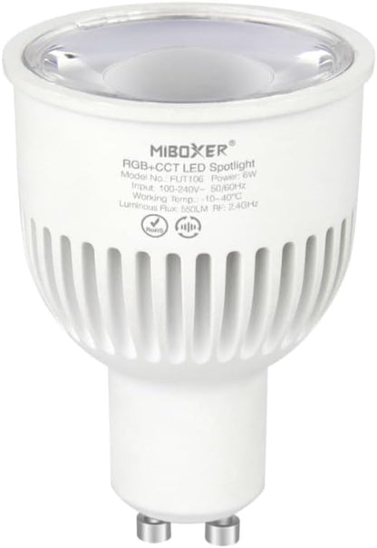 MiBOXER FUT106 6W GU10 RGB+CCT LED Spotlight 2.4G, 2.4G RGB+CCT Bulb, Spotlight, 2.4GHz RF Remote Controllable