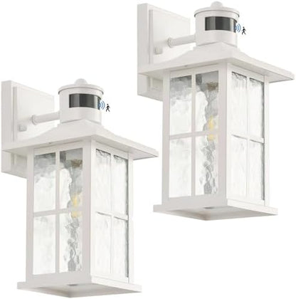 2 Pack Motion Sensor Porch Lights White Dusk to Dawn Outdoor Wall Lantern
