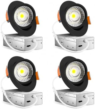 Amico 4 Pack 4 Inch Black 5CCT Gimbal LED Recessed Ceiling Light