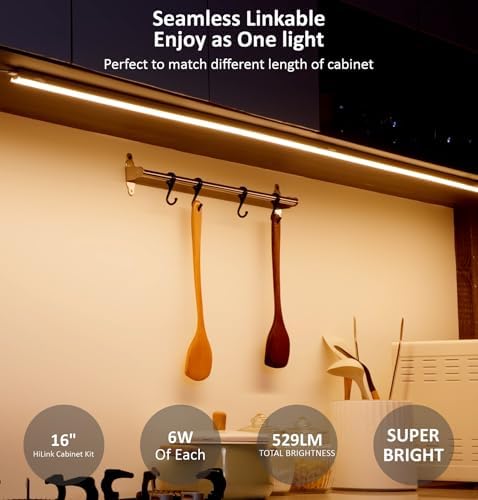 Leetdud Under Cabinet Lighting Plug in, 16 Inch 1 Pc, Linkable AC120V 3CCT 3000K/4000K/5000K Ultra Slim, LED Under Cabinet Lights for Counter Light, Kitchen, Shelf, Sink, Workshop, Desk, Bronze