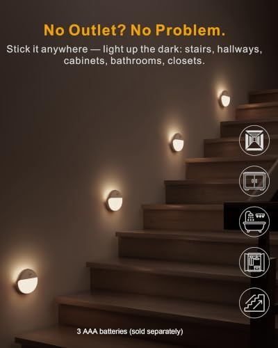 YUNLEX Motion Sensor Night Light Battery Operated, Stick on Light Indoor