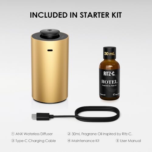 Airversa ANX Waterless Essential Oil Diffuser Starter Kit, Gold