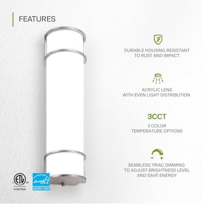 ASD LED 24" Vanity Flush Mount Light Fixture, Linear Bathroom Lighting Bar | 3CCT, Dimmable, Energy Star, ETL Listed | 25W 1950LM 3000-5000K 120V | Long Bath Wall Sconce Over Mirror | Nickel, 4 Pack