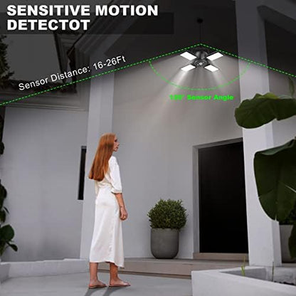Latband Solar Shed Light Outdoor Indoor Solar Powered Motion Sensor Pendant Light,144LED 1200LM Daytime Work with 5 Modes & Remote Control 4 Heads IP65 Waterproof for Garage Barn Shop 2 Pack
