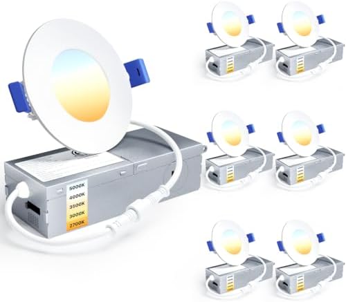 Ensenior 6 Pack 3 Inch LED Recessed Light, Canless, 5CCT Dimmable Wafer