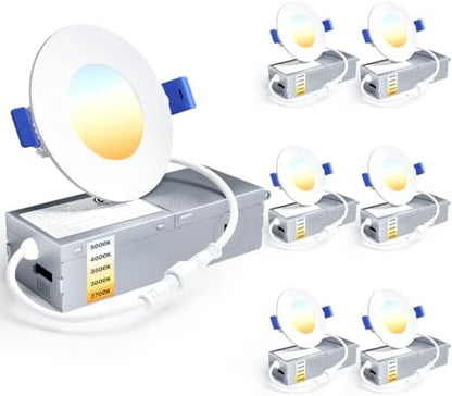 Ensenior 6 Pack 3 Inch LED Recessed Light, Canless, 5CCT Dimmable Wafer
