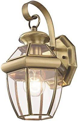 Livex Lighting 2051-01 Monterey 1 Light Outdoor Antique Brass Finish Solid Brass Wall Lantern with Clear Beveled Glass