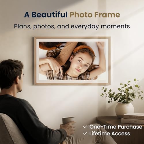 21.5-Inch Smart Digital Calendar & Photo Frame for Family, Wood Frame Large Wall Planner with Auto-Sync to Apple, Google & Outlook, Touchscreen Display with Chore Chart, To-Do Lists & Meal Planner, No Subscription