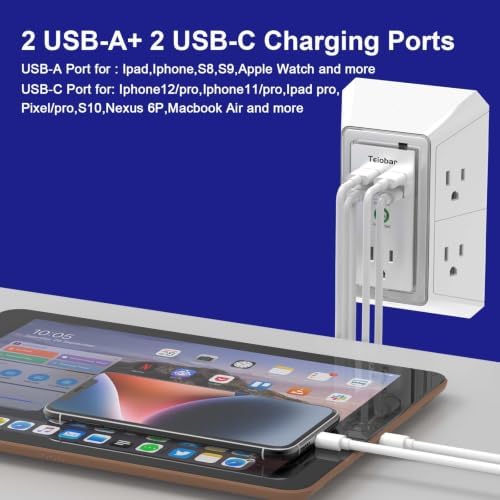 Multi Plug Wall Outlet Surge Protector with 5 Outlet & 4 USB Ports(2USB-C)