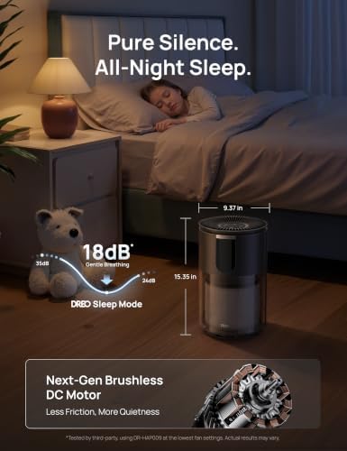 DREO Air Purifier for Home, Up to 1176 ft², HEPA Sleep Mode, Air Purifiers for Large Room & Bedroom, Pets, Smoke, Dust, Pollen & Odors, PM2.5 Monitor, Auto & Turbo Mode, 4 Speeds, DR-HAP009 (Dreo 539)