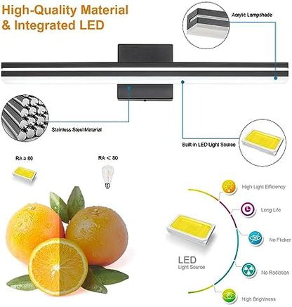 SineRise 24-Inch LED Modern Bathroom Vanity Light Bar, Matte Black Modern Acrylic Bathroom Wall Lighting Fixtures Over Mirror (Cool White 6000K)
