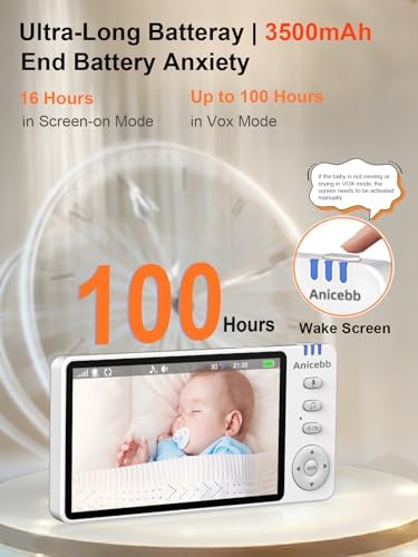 5" HD Video Baby Monitor with 2 Camera and Audio, No WiFi Hack-Proof Security, Remote Pan-Tilt-Zoom, 100-Hour Battery Life in VOX Mode, 1000ft Range, Night Vision, Temperature & Cry Alerts