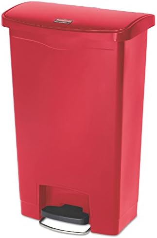 Rubbermaid Commercial Products Streamline Slim Step-On Plastic Trash Can, 13 Gallon, Red, Hands-Free Garbage Can for Medical Waste in Hospitals/Lab/Emergency/Patient Rooms