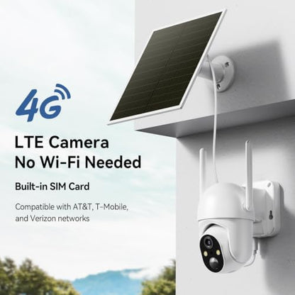 SEHMUA 2 Pack 4G LTE Cellular Solar Security Camera Wireless Outdoor, No Wi-Fi Solar Powered Camera, 360° Live View, 2K Color Night Vision, PIR Motion Sensor, Two-Way Talk, Built-in SIM Card, White