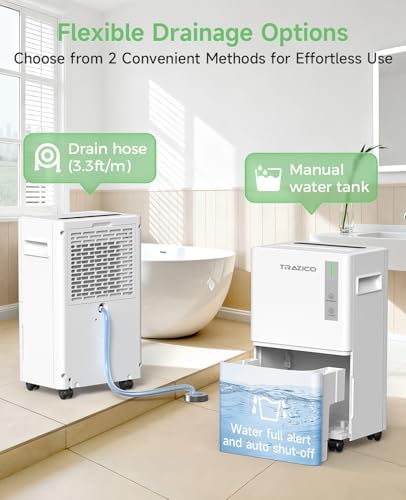 Trazico 1500 Sq.ft Dehumidifier for Basement with Drain Hose, 21 Pint/Day