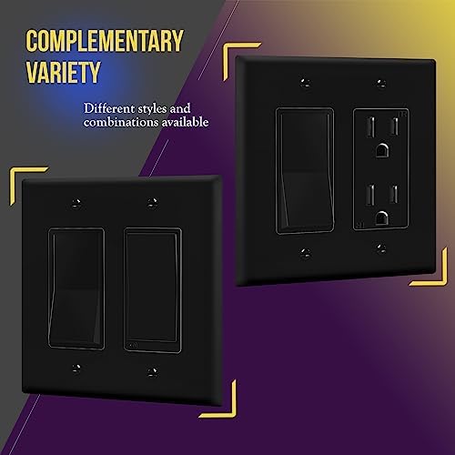 ENERLITES 2-Gang Black Mid-Size Decorator Switch Outlet Wall Plate, 10 Pack