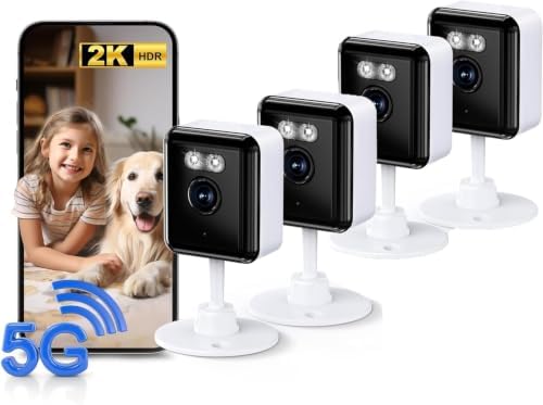 2.4/5GHz Home Cameras Indoor, 2K Security Camera Indoor for Dog/Pet/Nanny/Baby with US Phone App, AI Text Recognition, Smart Search, Color Night Vision,2 Way Talk Mini Cam,Human Detection,4 Packs