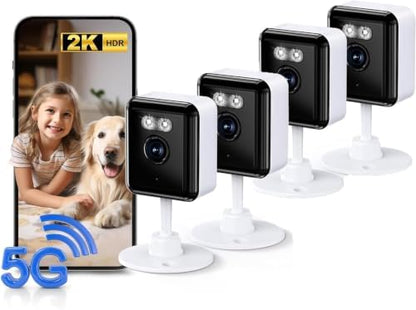 2.4/5GHz Home Cameras Indoor, 2K Security Camera Indoor for Dog/Pet/Nanny/Baby with US Phone App, AI Text Recognition, Smart Search, Color Night Vision,2 Way Talk Mini Cam,Human Detection,4 Packs