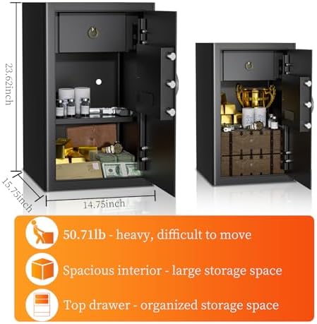 WASJOYE Large Home Cabinet Safe Box - 3.5 Cubic Feet Fireproof Security Safes with Digital Keypad Key Lock Type-C Port, Heavy Duty Safe Box for Home Office Hotel Document Jewelry Passport Storage