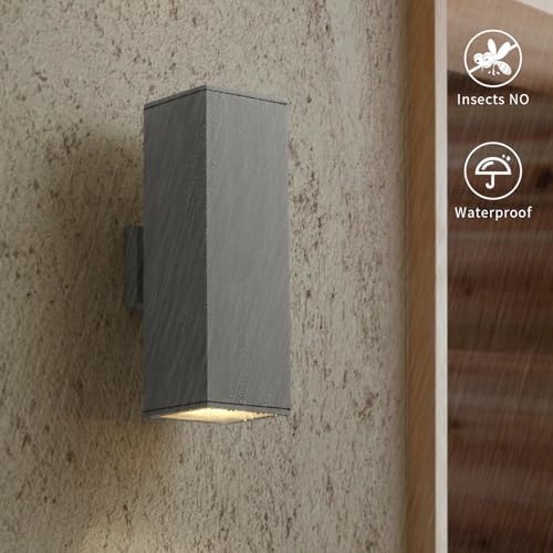 mirrea 18" Modern Outdoor Porch Light in 2 Lights, Matte Gray, 2 Pack