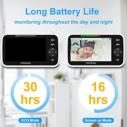 HelloBaby HB6550-2 5" Dual Camera Baby Monitor No WiFi, Pan Tilt Zoom