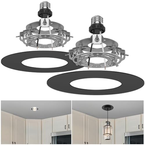 5 and 6 inch Recessed Can Light Conversion Kit, Ceiling Light Fixture Upgrade, Pendant & Hanging, 7¾ Inch Flat Steel Ceiling Medallion, Black Finish 2 Packs