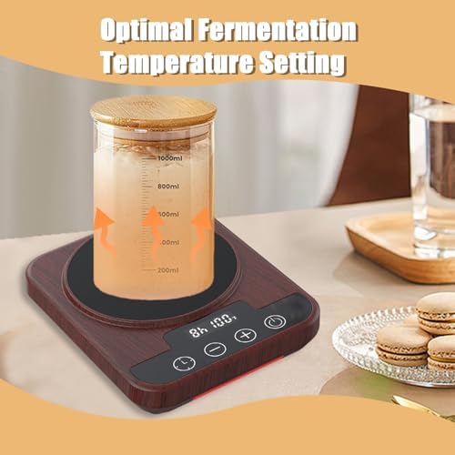 Sourdough Starter Warmer Mat, 12H Timer Warming Heating Pad, Precise 1°F Thermostat Control (70-100°F), Smart Memory Warming On/Off, Fits Jars Up to 40oz, Perfect for Home Baking (Wood)