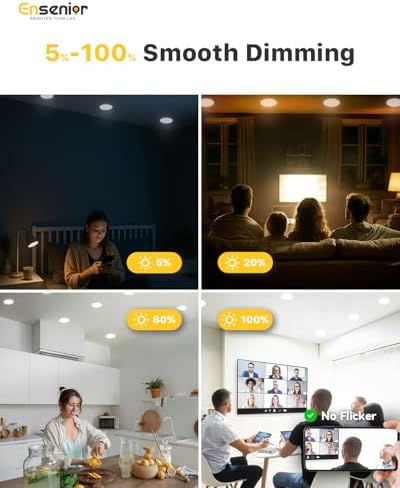 Ensenior 1 Pack 4 Inch LED Recessed Ceiling Light, Dimmable, 2700K-6000K 6CCT, 750LM 9W 120V, High Brightness Canless Wafer Downlight - ETL&FCC&IC