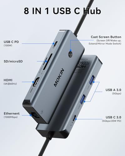 MOKiN USB C Hub for MacBook Pro/Air, Mac Dongle with USB C HDMI Adapter