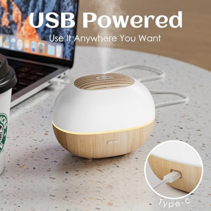 Soulorigin 100ml Mini Essential Oil Diffuser, Portable Aromatherapy Diffuser with Warm Light, One-Button Control, Auto Shut-Off, Quiet Ultrasonic Mist for Home, Travel, Yoga, Meditation (Wood Paint)