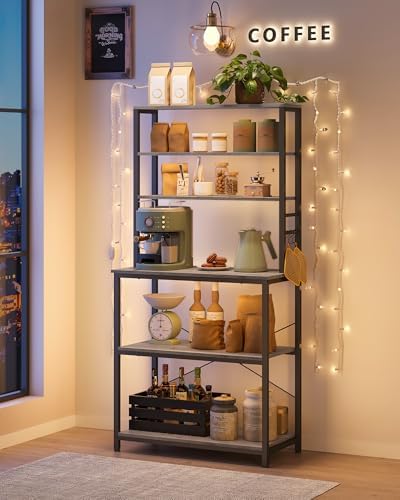 VASAGLE Coffee Bar, 31.5 Inches 6-Tier Baker's Rack with 6 Hooks