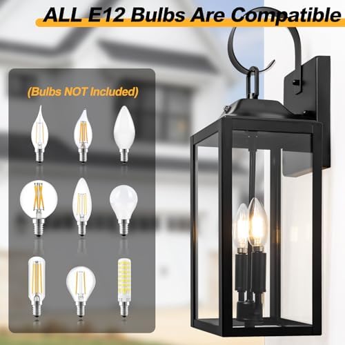 19" Black Dusk to Dawn Outdoor Light Fixture, Large Outdoor Lantern 2-Light