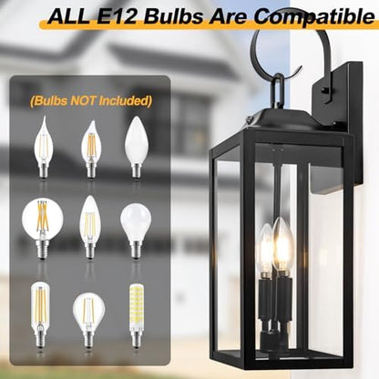 19" Black Dusk to Dawn Outdoor Light Fixture, Large Outdoor Lantern 2-Light