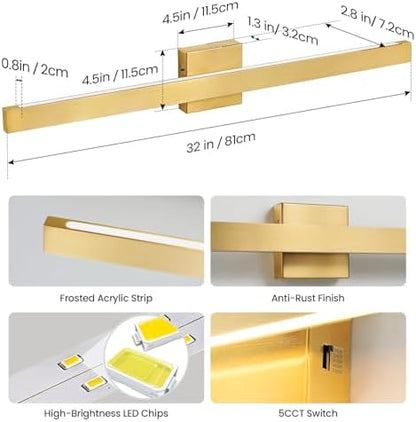 Modern Bathroom Vanity Light Gold Bathroom Light Fixture Over Mirror 32 Inch 26W Dimmable 5CCT LED Vanity Light Bar for Bathroom Mirror Cabinets Bedroom