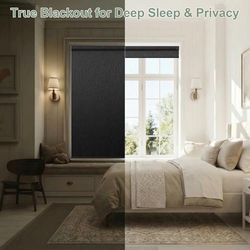 ZSHINE Motorized Blackout Roller Shades Remote Control Rechargeable(82164F)