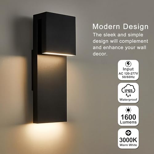 Tarentlight Modern LED Outdoor Wall Sconce 17W Integrated LED Outdoor Wall Mount,Anti Rust Textured Black Suit for Wet Locations and All Rooms,Easily Installed in Any Direction.Bulb Included.