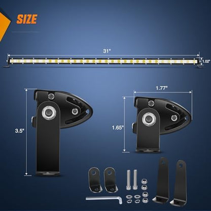 Nilight Single Row LED Light Bar Ultra-Slim Spot Flood Combo Light Bar 31 Inch 90W Fog Light Driving Light Work Light Roof Bumper Light for Offroad 4x4 Trucks Polaris SUV ATV UTV