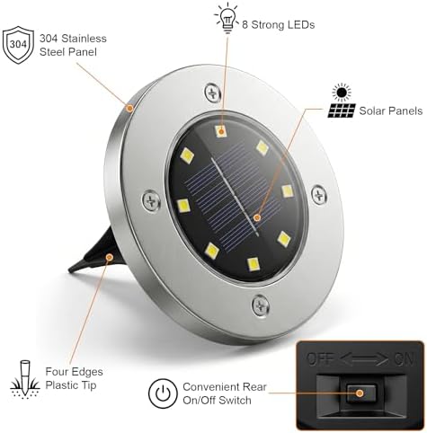 OULONGER 4.6inch Solar Ground Lights, Garden Solar Outdoor Waterproof Pathway Bright In-Ground Landscape Lights for Patio, Lawn, Yard, Driveway, Step and Walkway(Warm Light 12Packs)