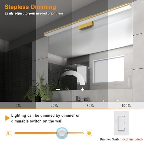 SineRise LED Modern Bathroom Vanity Light Fixtures (48-Inch, 3000K/4000K/6000K, Dimmable), Gold Modern Acrylic Bathroom Wall Lighting Fixtures Over Mirror