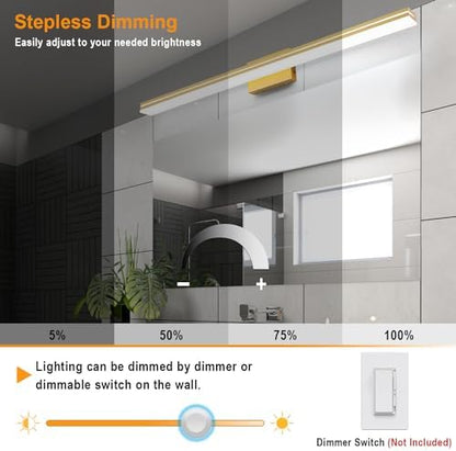 SineRise LED Modern Bathroom Vanity Light Fixtures (48-Inch, 3000K/4000K/6000K, Dimmable), Gold Modern Acrylic Bathroom Wall Lighting Fixtures Over Mirror