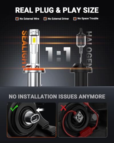 SEALIGHT 880 LED Fog Light Bulbs, 885 893 899, 6500K White, 17000LM