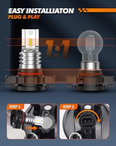 SEALIGHT 5201/5202 LED Fog Light Bulbs, Real 1:1 100% Successful Installation, 6500K Cool White Fog Light Bulb, PS24W/PS19W LED Fog Lights For Cars, HID Car Lighting Kits, Plug-N-Play Pack of 2