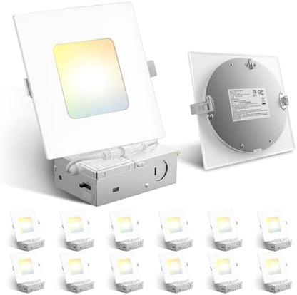 Amico 12 Pack 4 Inch 5CCT Ultra-Thin Square LED Recessed Ceiling Light