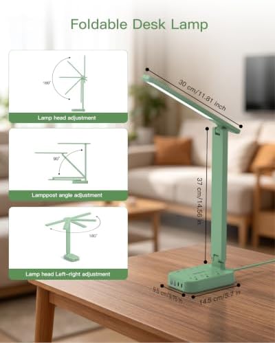 LED Desk Lamp Power Strip with 4 USB 3 Outlets, Dorm Room Essentials, Green