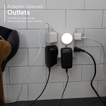 GE 6-Outlet Wall Extender White | Grounded | Spaced Outlets | UL Listed | Pack of 12