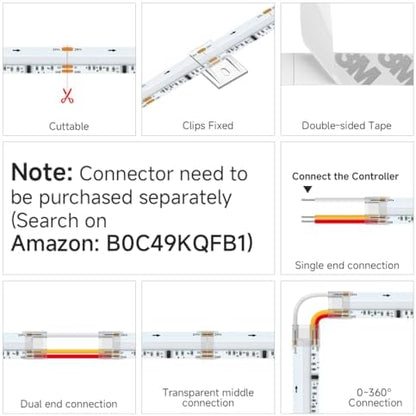 BTF-LIGHTING RGB WS2811 Smart IC FCOB COB LED Strip, UL Listed 864LEDs/m High Density Color Chasing Uniform Light, DC24V 24FT 12mm Width Tape Light for Home Party DIY Decor(No Adapter or Controller)