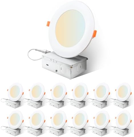 Sylvania 4" Slim Microdisk Downlight, 10W, 5 CCT Select (2700K - 5000K), 700 LMS, 90 CRI, Dimmable, Wet-Rated, White - 12 Pack (67377)