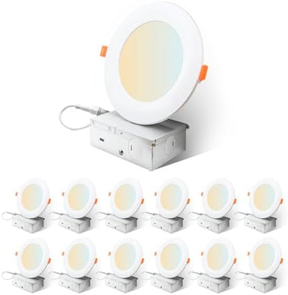 Sylvania 4" Slim Microdisk Downlight, 10W, 5 CCT Select (2700K - 5000K), 700 LMS, 90 CRI, Dimmable, Wet-Rated, White - 12 Pack (67377)